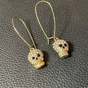 Gold Skull Earrings with Crystal Accents